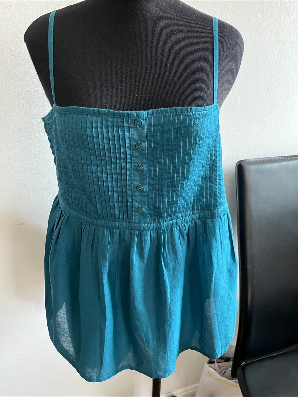 Women's Teal Spaghetti Strap Pintuck Top